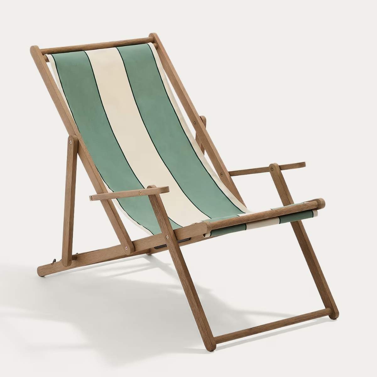 Kave Home Vilara brown and beige striped outdoor folding deck chair made of FSC 100% solid acacia wood