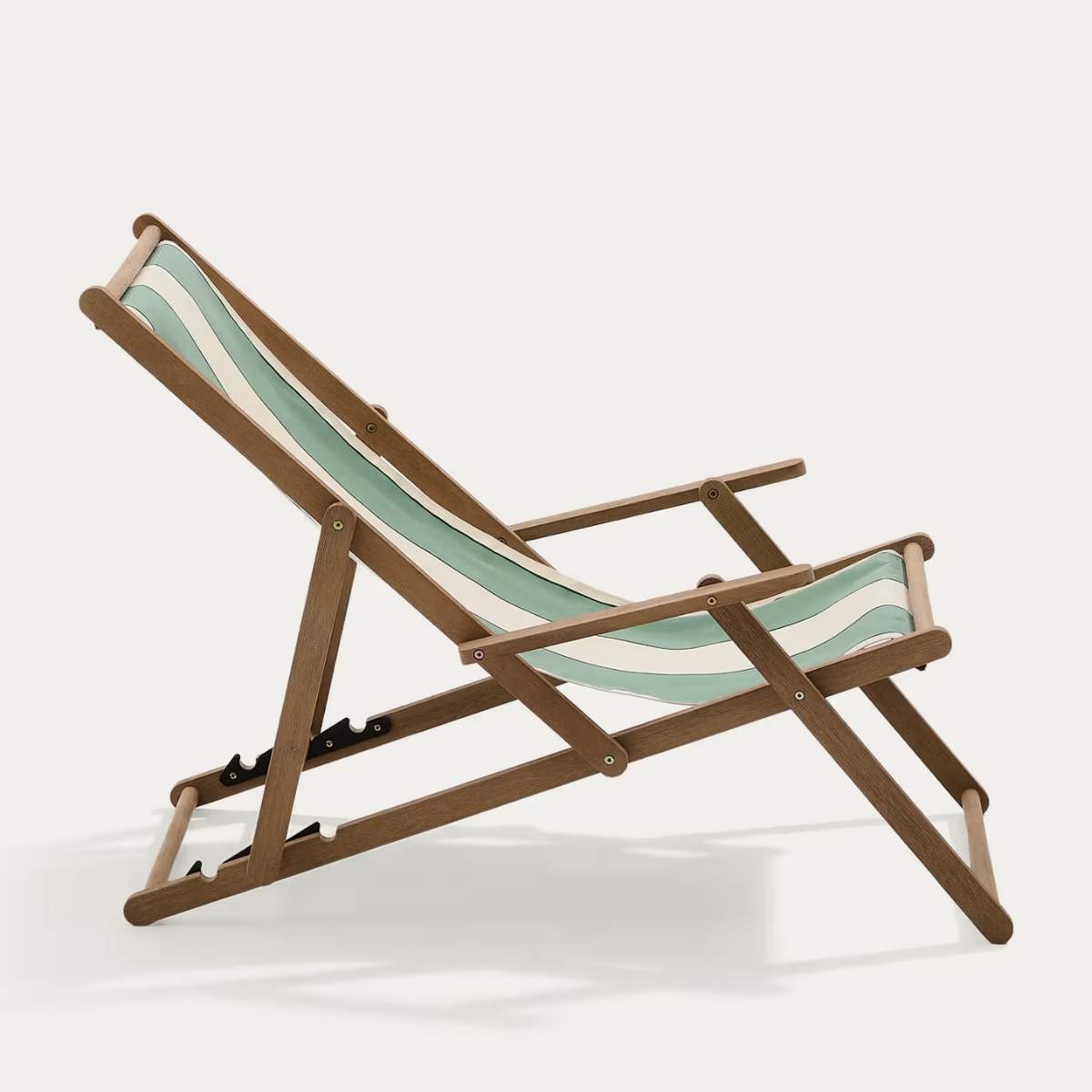 Kave Home Vilara brown and beige striped outdoor folding deck chair made of FSC 100% solid acacia wood