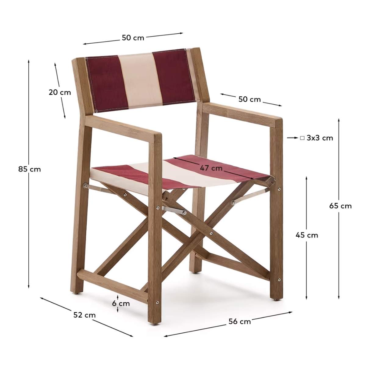 Kave Home Vilara blue and beige striped outdoor folding chair made of FSC 100% solid acacia wood