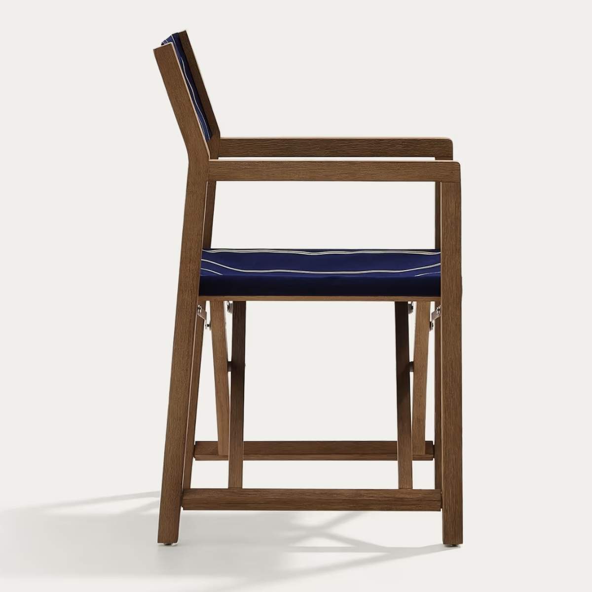 Kave Home Vilara blue and beige striped outdoor folding chair made of FSC 100% solid acacia wood