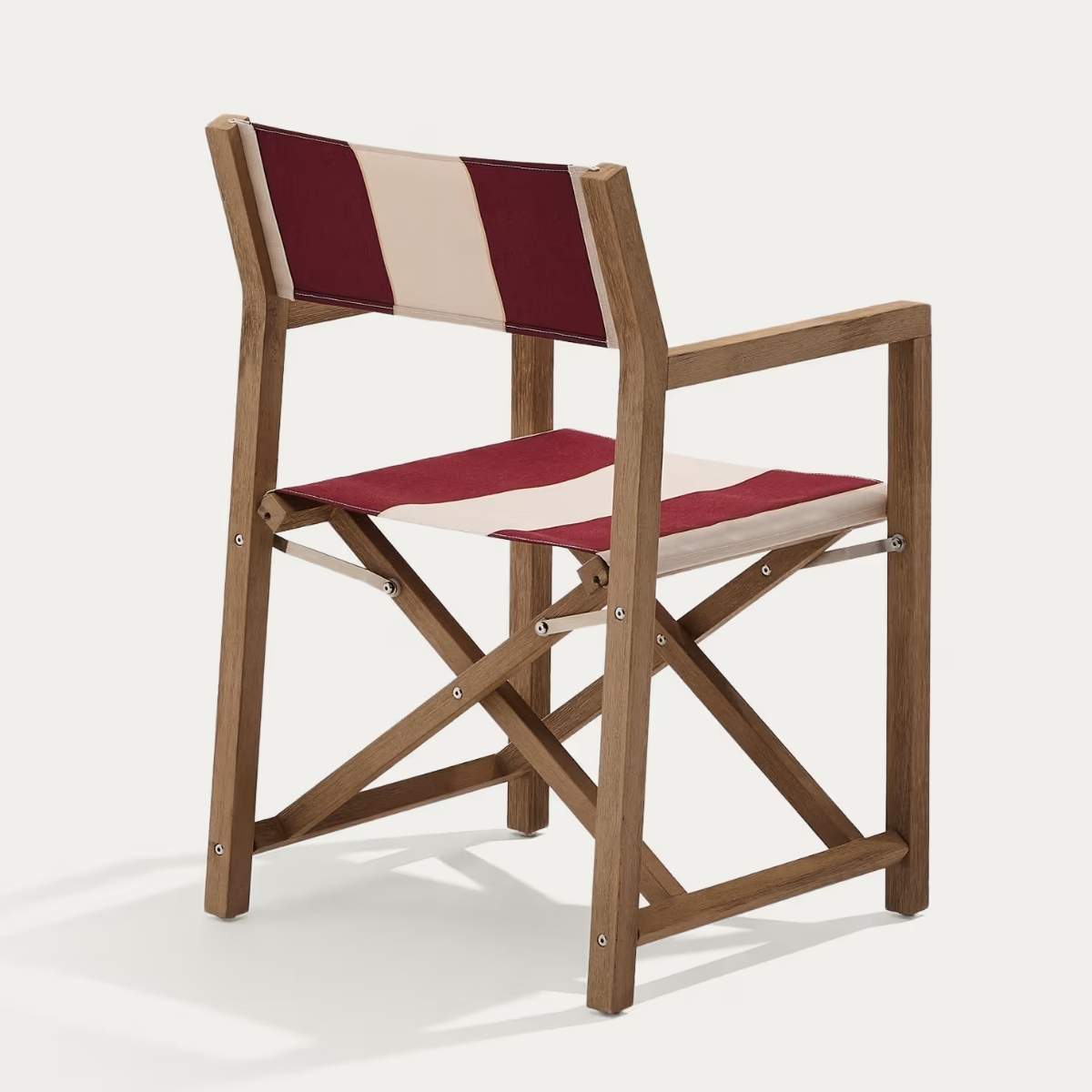 Kave Home Vilara blue and beige striped outdoor folding chair made of FSC 100% solid acacia wood
