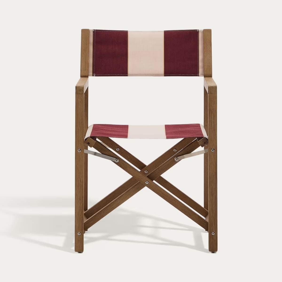Kave Home Vilara blue and beige striped outdoor folding chair made of FSC 100% solid acacia wood