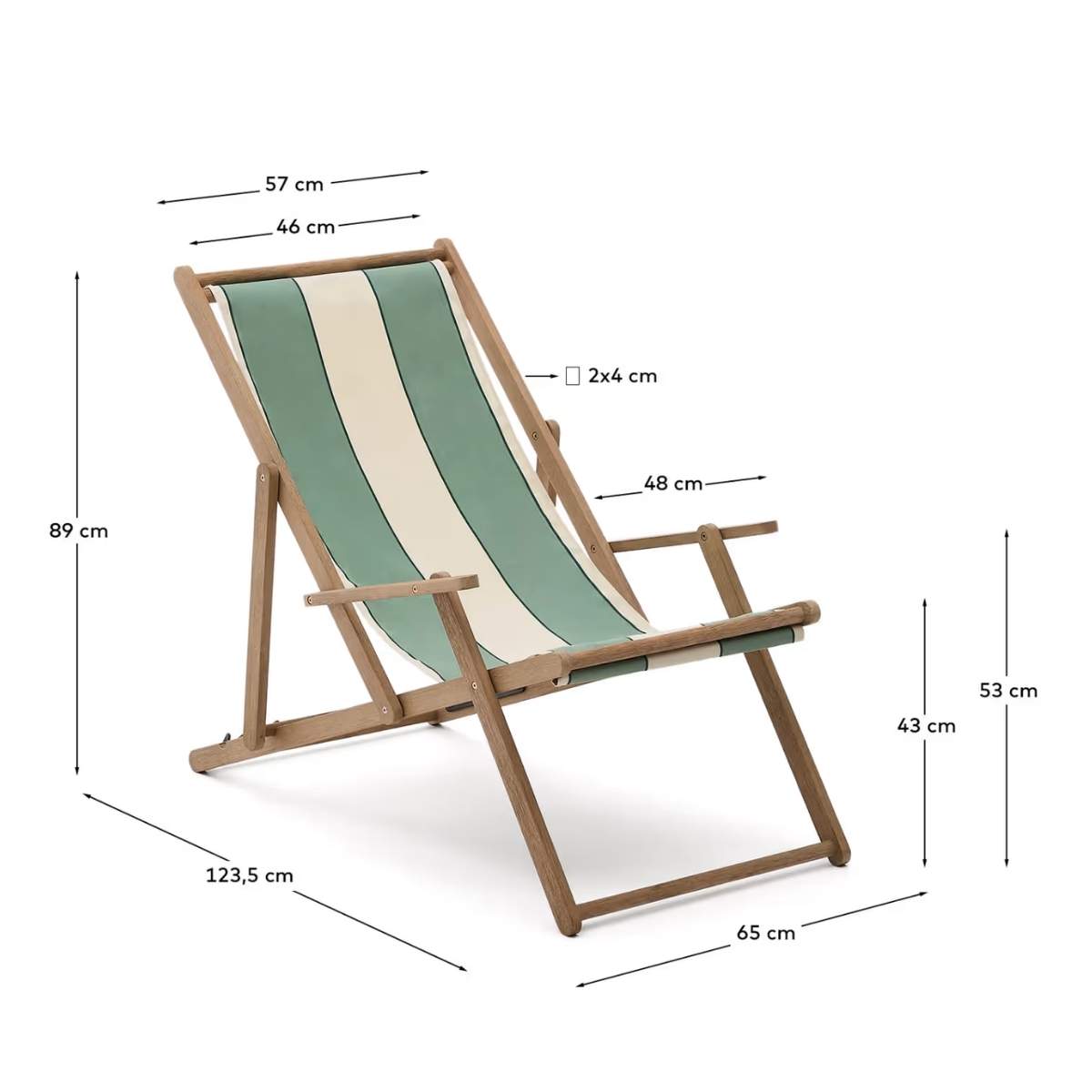 Kave Home Vilara brown and beige striped outdoor folding deck chair made of FSC 100% solid acacia wood