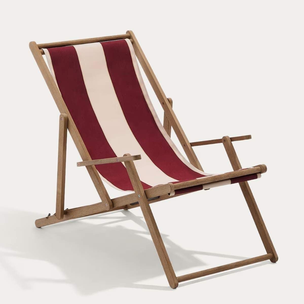 Kave Home Vilara brown and beige striped outdoor folding deck chair made of FSC 100% solid acacia wood