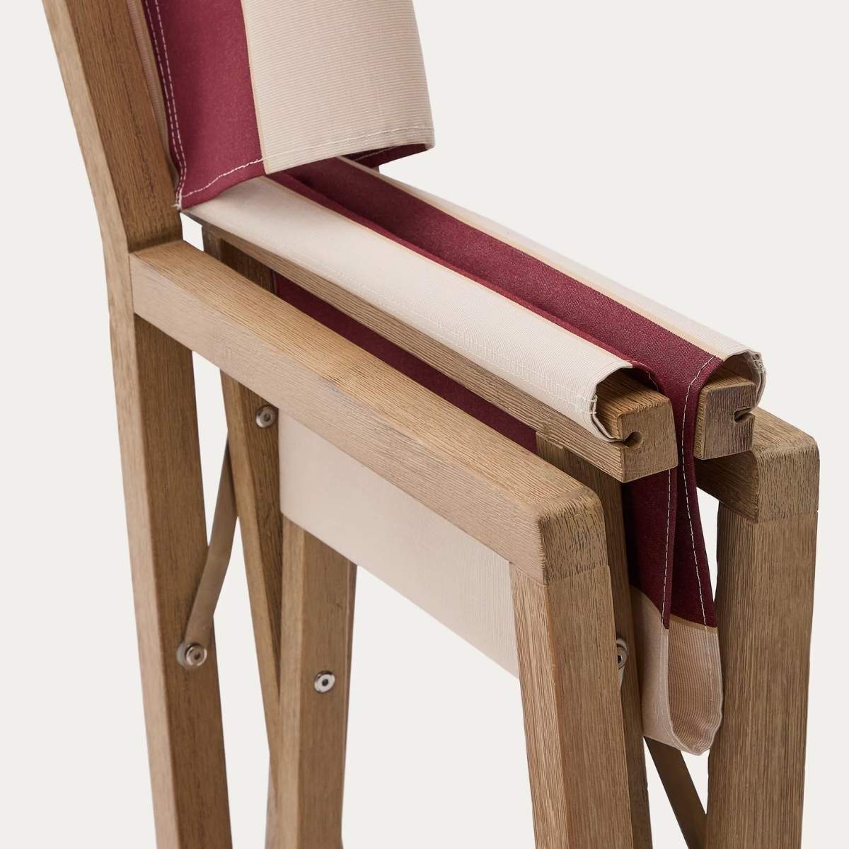 Kave Home Vilara blue and beige striped outdoor folding chair made of FSC 100% solid acacia wood