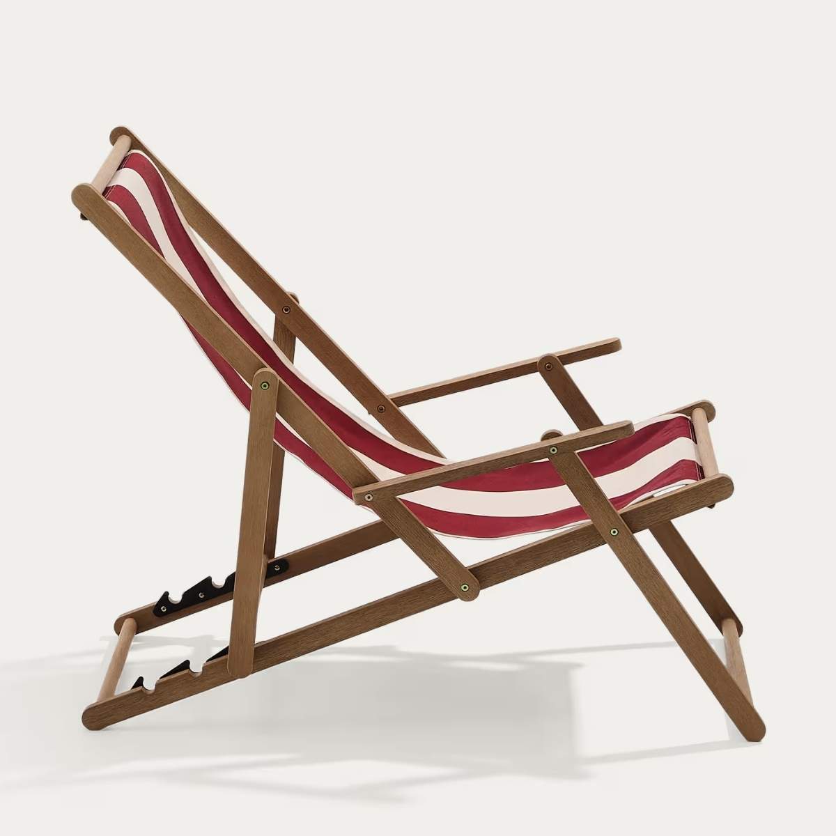 Kave Home Vilara brown and beige striped outdoor folding deck chair made of FSC 100% solid acacia wood