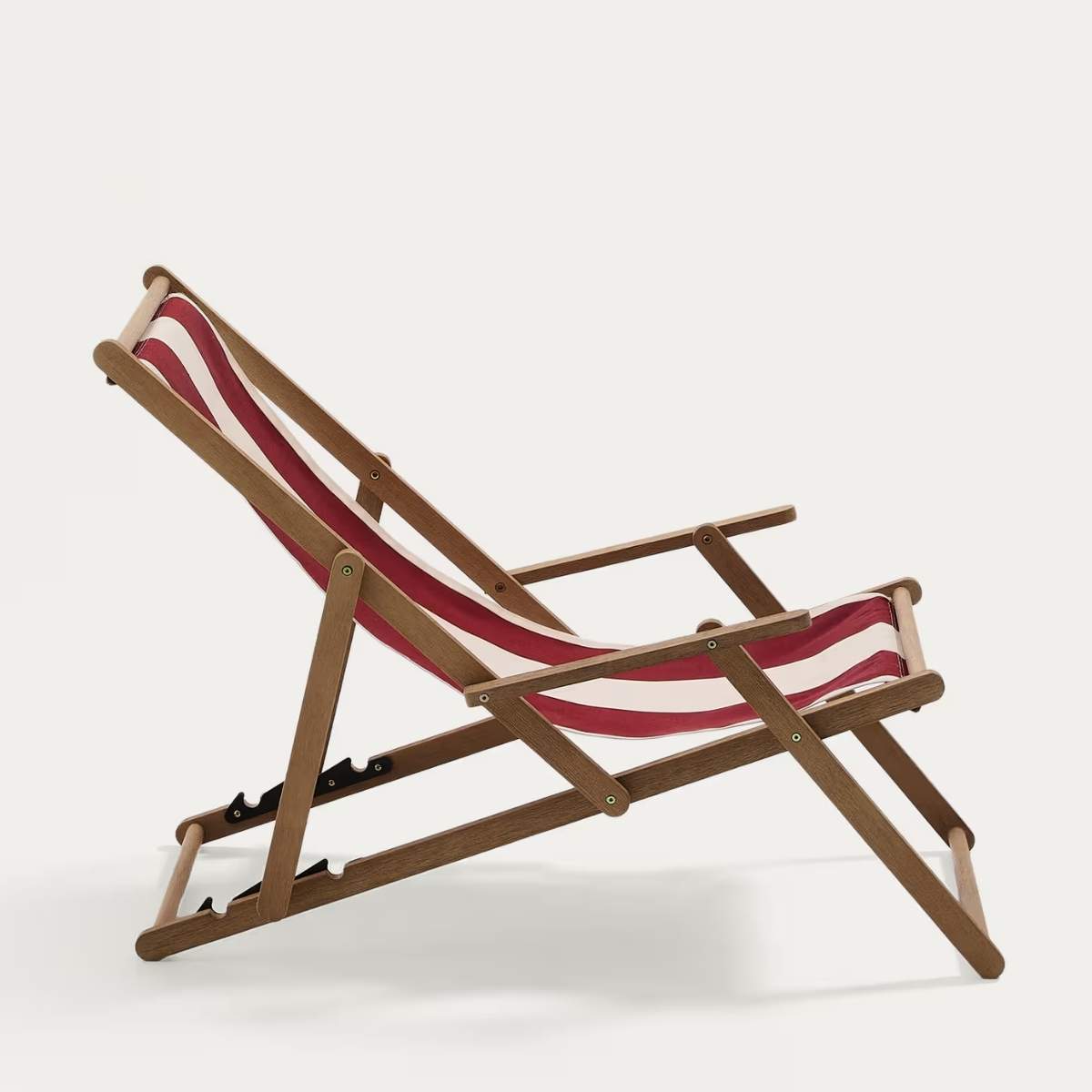 Kave Home Vilara brown and beige striped outdoor folding deck chair made of FSC 100% solid acacia wood