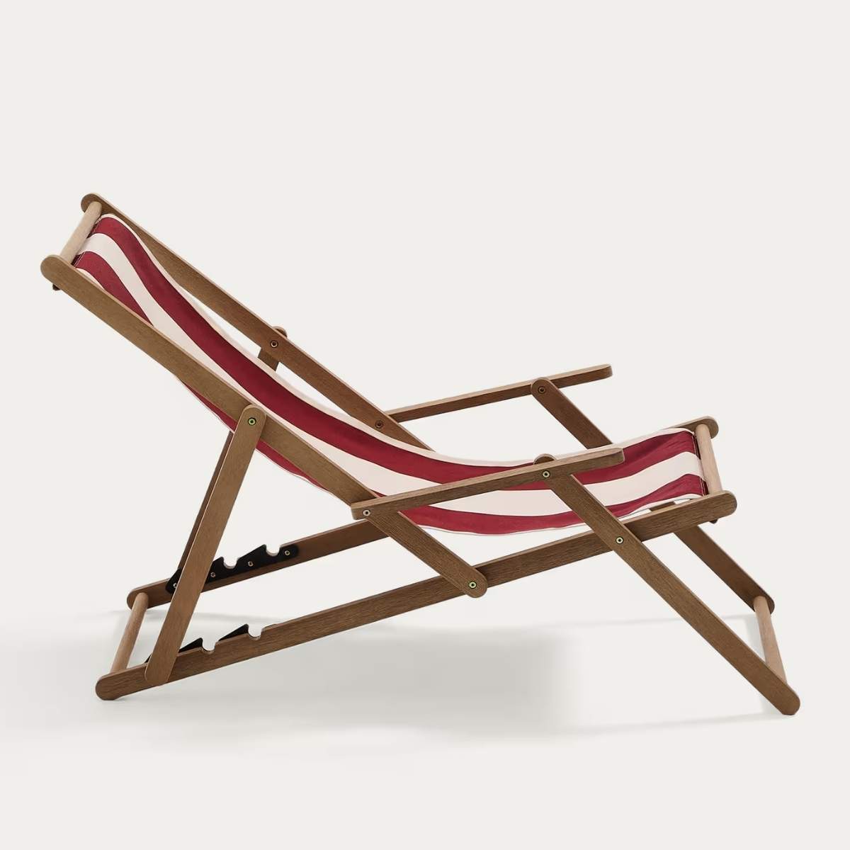 Kave Home Vilara brown and beige striped outdoor folding deck chair made of FSC 100% solid acacia wood