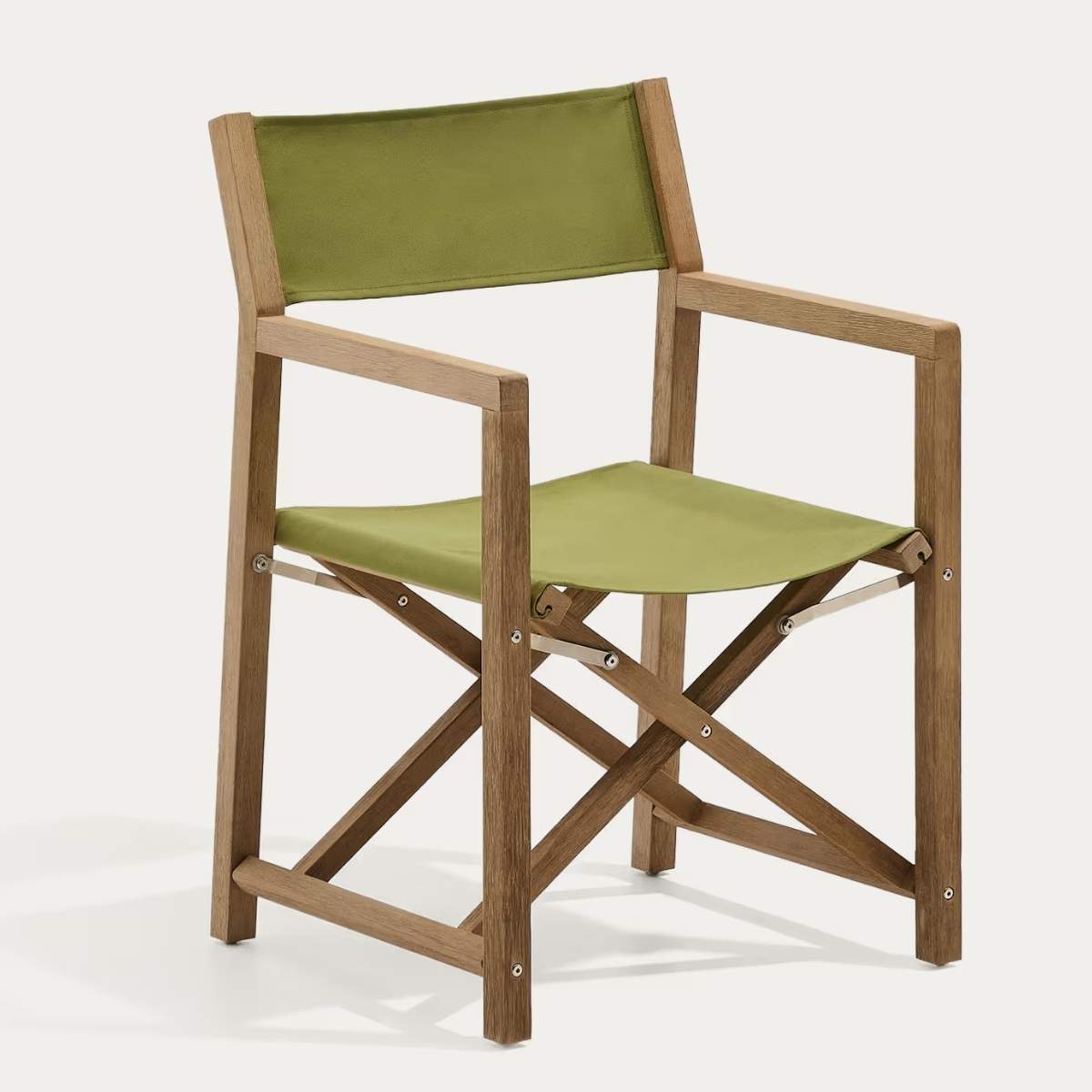 Kave Home Vilara blue and beige striped outdoor folding chair made of FSC 100% solid acacia wood