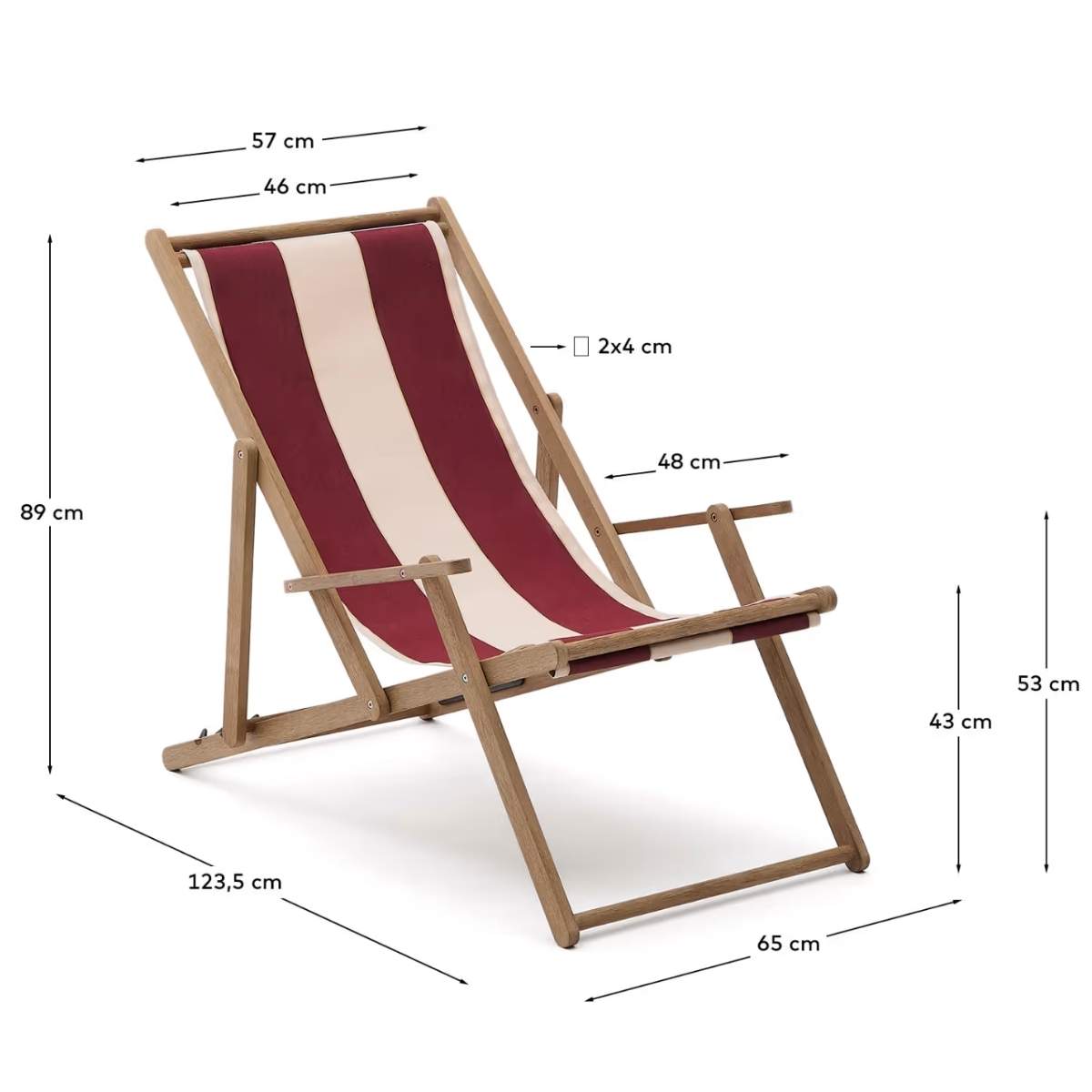Kave Home Vilara brown and beige striped outdoor folding deck chair made of FSC 100% solid acacia wood