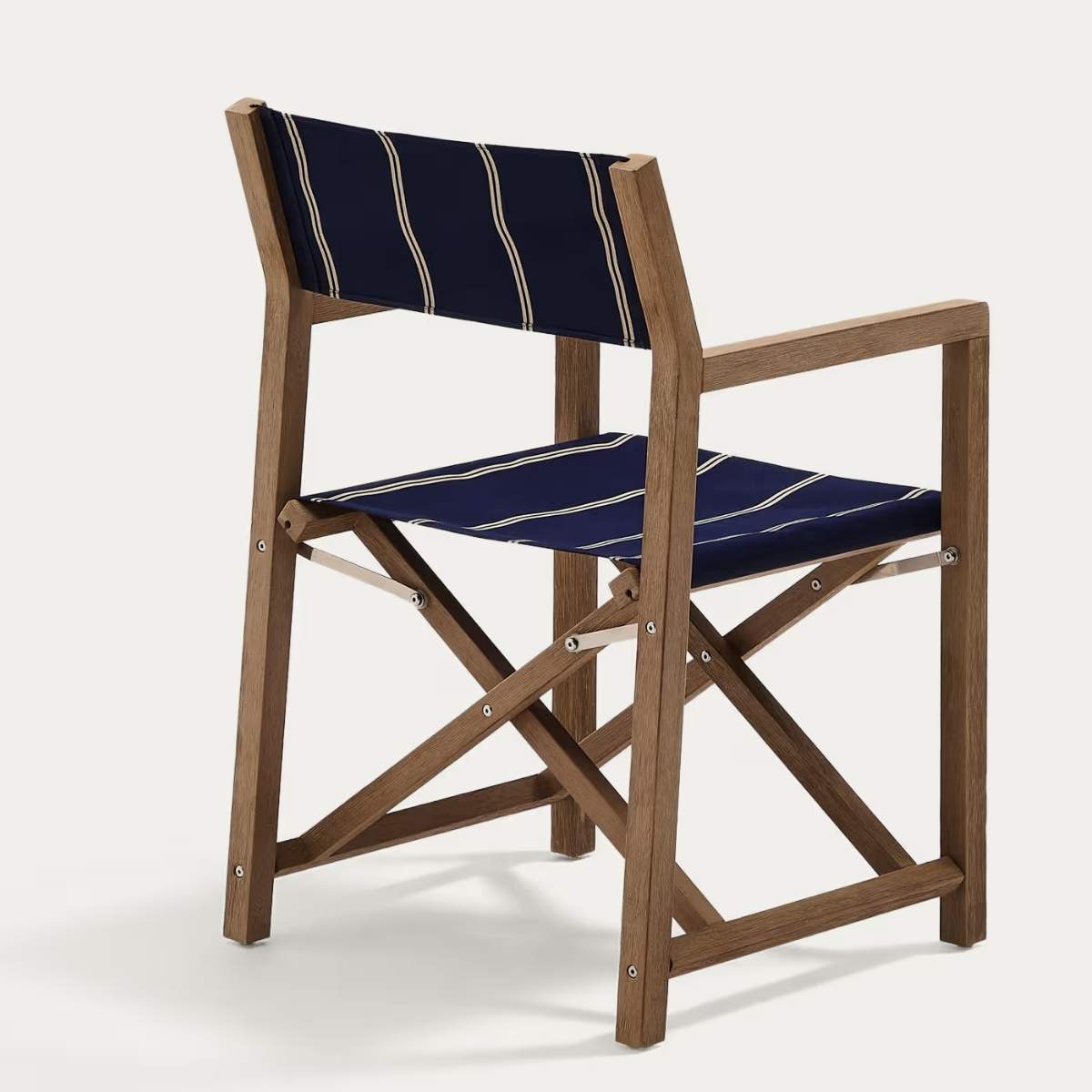 Kave Home Vilara blue and beige striped outdoor folding chair made of FSC 100% solid acacia wood