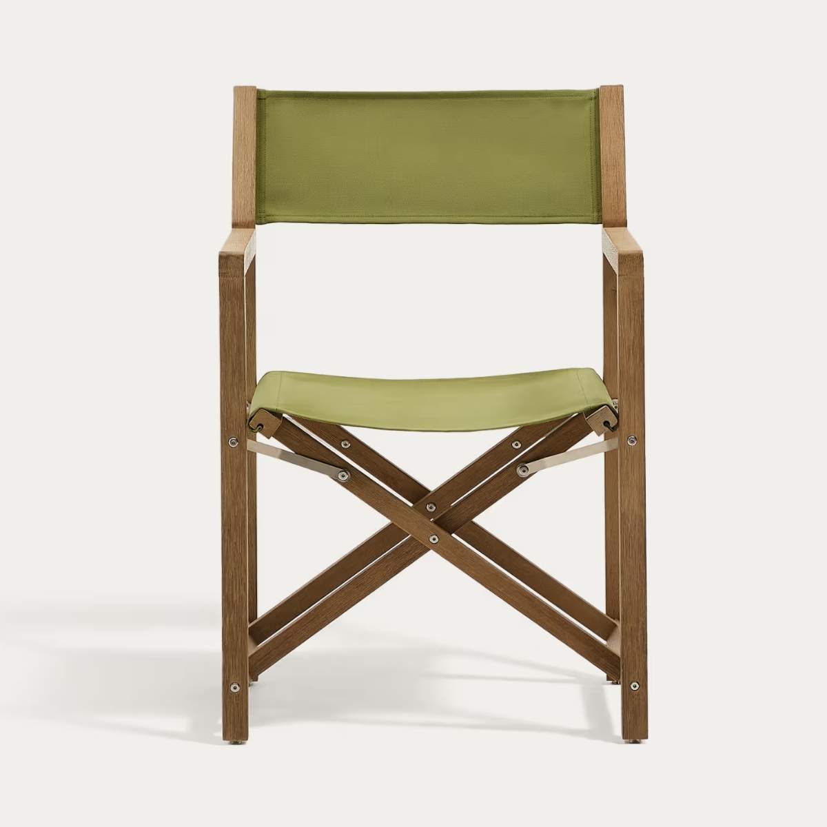 Kave Home Vilara blue and beige striped outdoor folding chair made of FSC 100% solid acacia wood