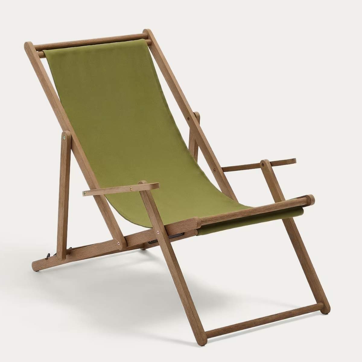 Kave Home Vilara brown and beige striped outdoor folding deck chair made of FSC 100% solid acacia wood