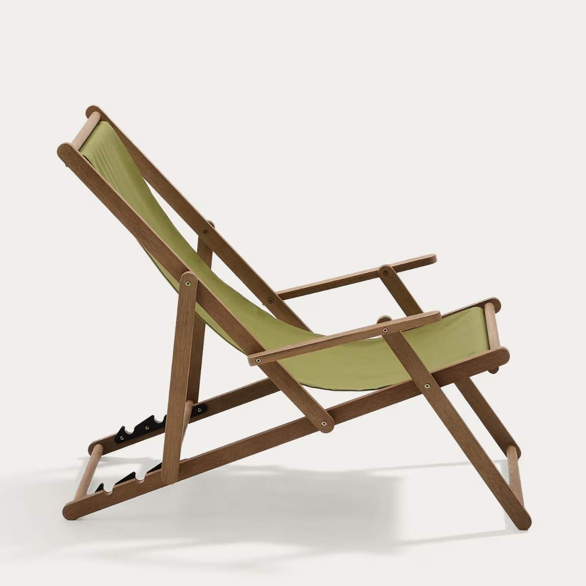 Kave Home Vilara brown and beige striped outdoor folding deck chair made of FSC 100% solid acacia wood