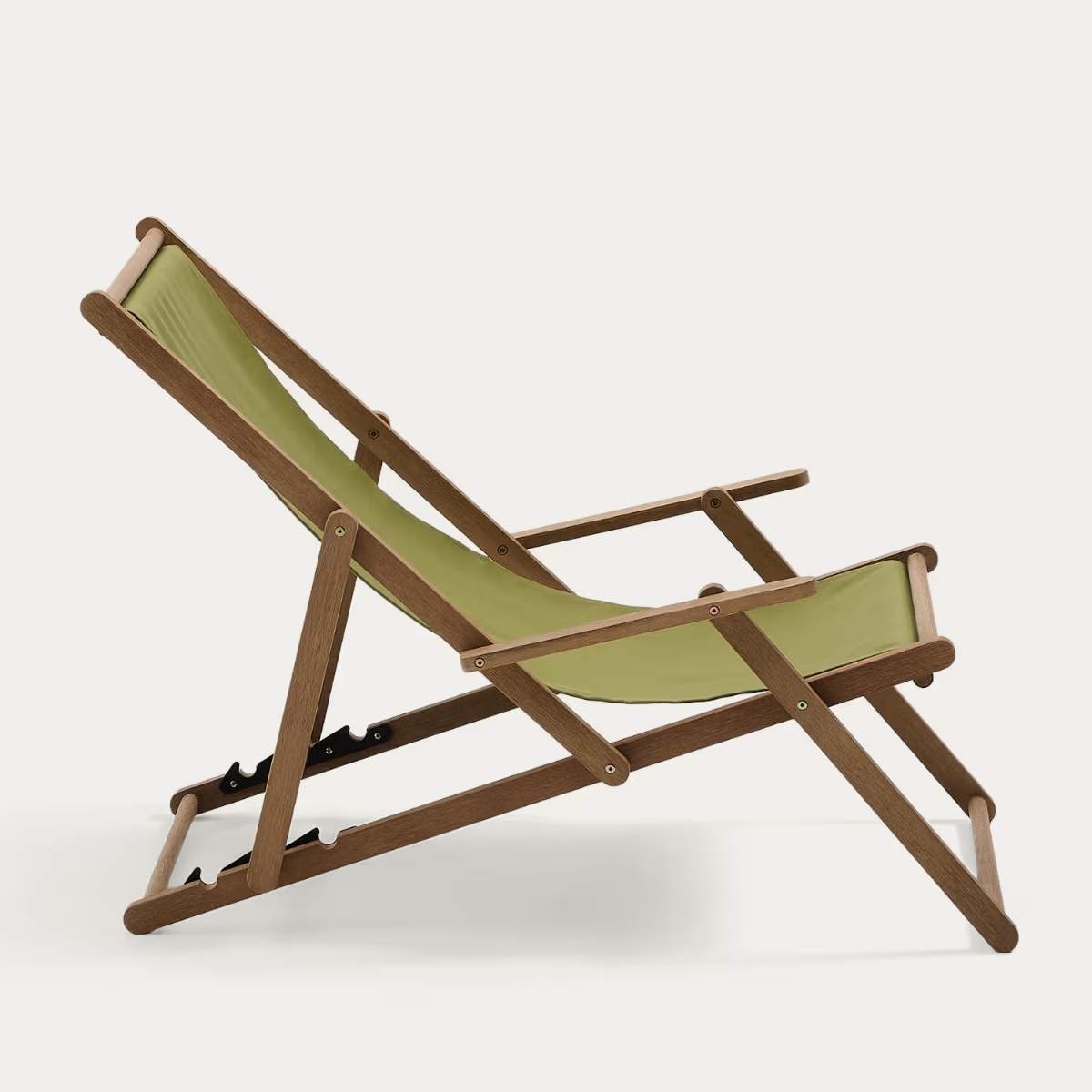 Kave Home Vilara brown and beige striped outdoor folding deck chair made of FSC 100% solid acacia wood