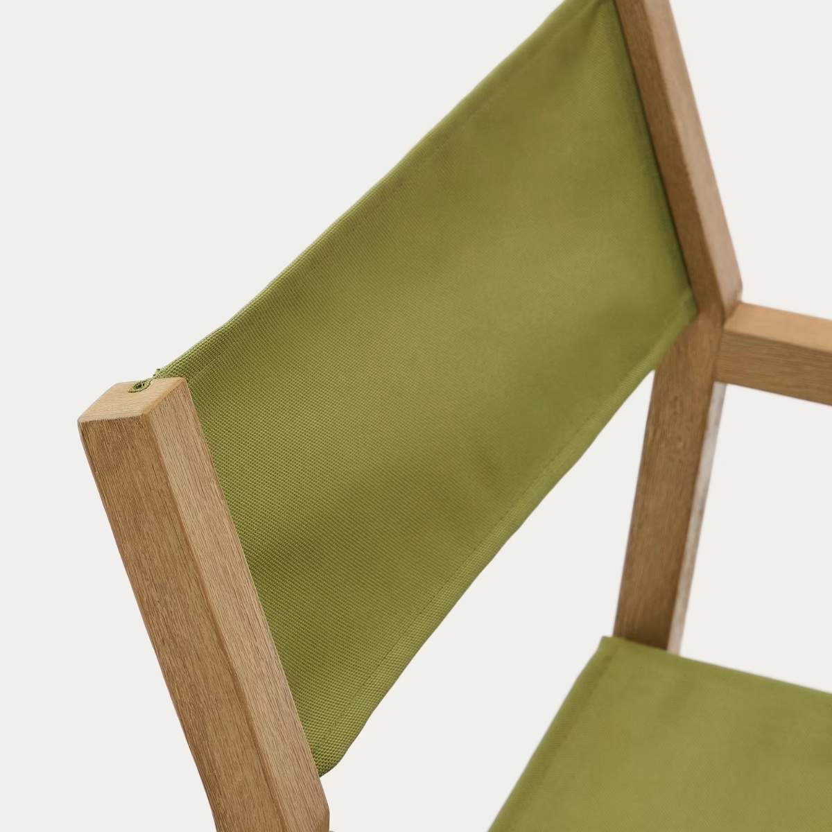 Kave Home Vilara blue and beige striped outdoor folding chair made of FSC 100% solid acacia wood