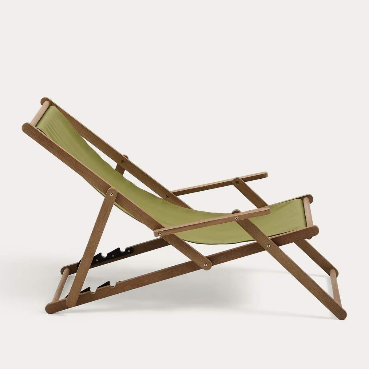 Kave Home Vilara brown and beige striped outdoor folding deck chair made of FSC 100% solid acacia wood