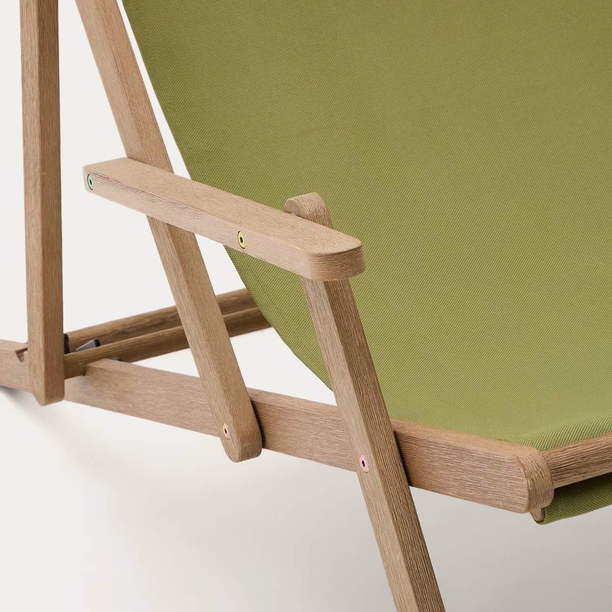 Kave Home Vilara brown and beige striped outdoor folding deck chair made of FSC 100% solid acacia wood