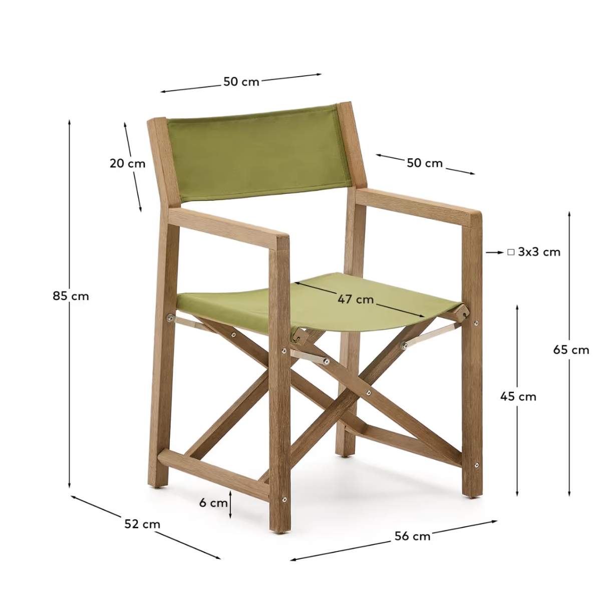 Kave Home Vilara blue and beige striped outdoor folding chair made of FSC 100% solid acacia wood