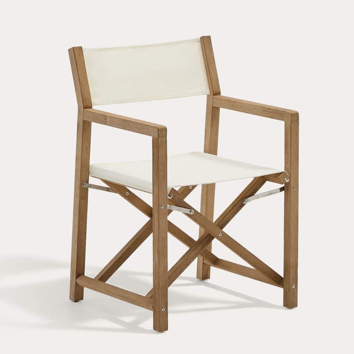 Kave Home Vilara blue and beige striped outdoor folding chair made of FSC 100% solid acacia wood