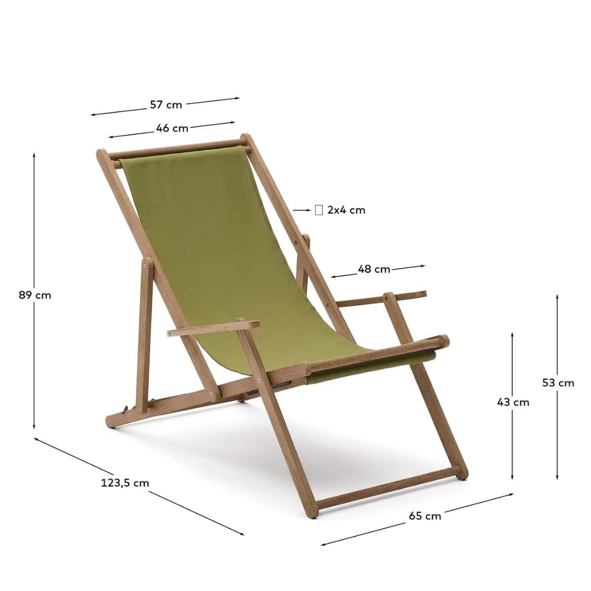 Kave Home Vilara brown and beige striped outdoor folding deck chair made of FSC 100% solid acacia wood