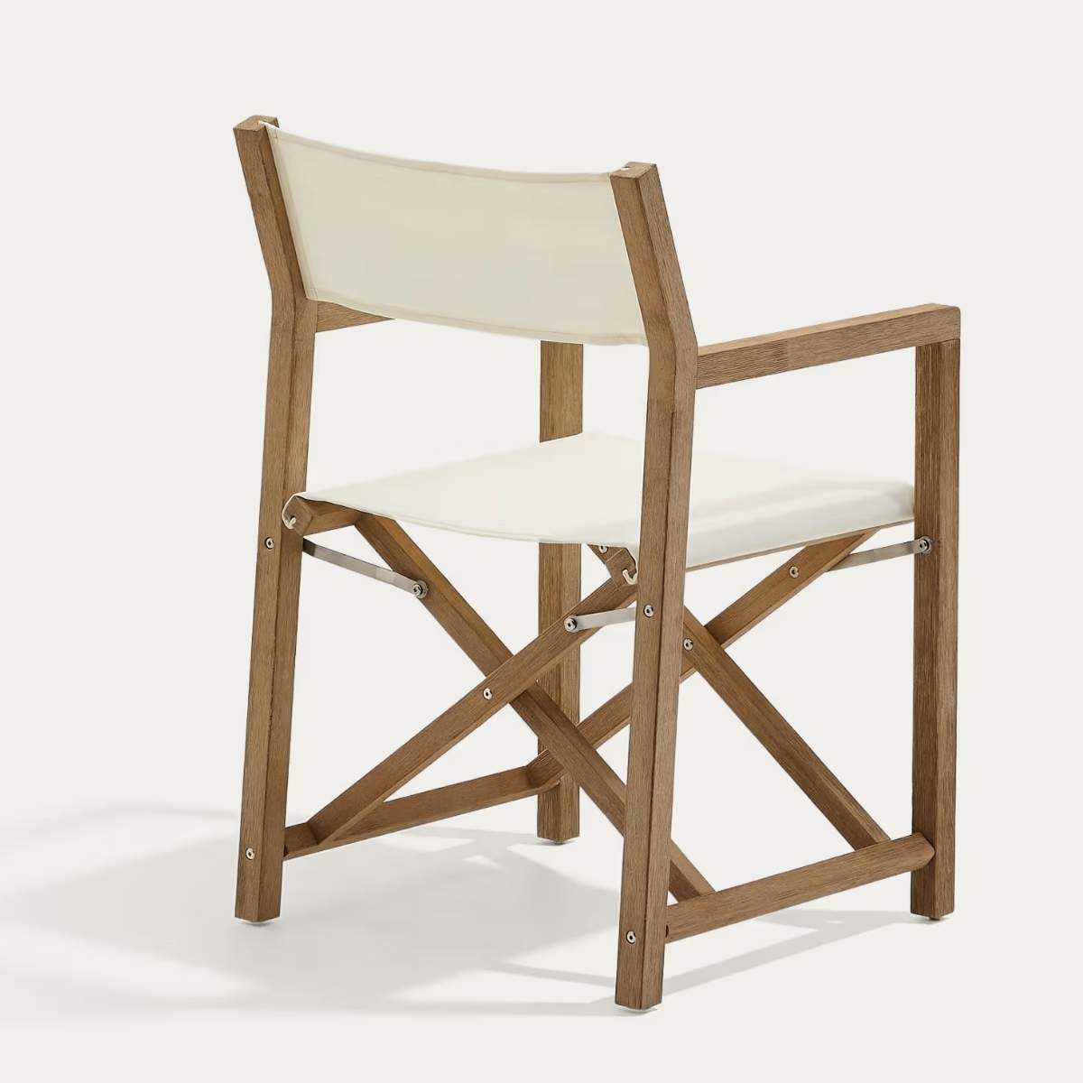 Kave Home Vilara blue and beige striped outdoor folding chair made of FSC 100% solid acacia wood