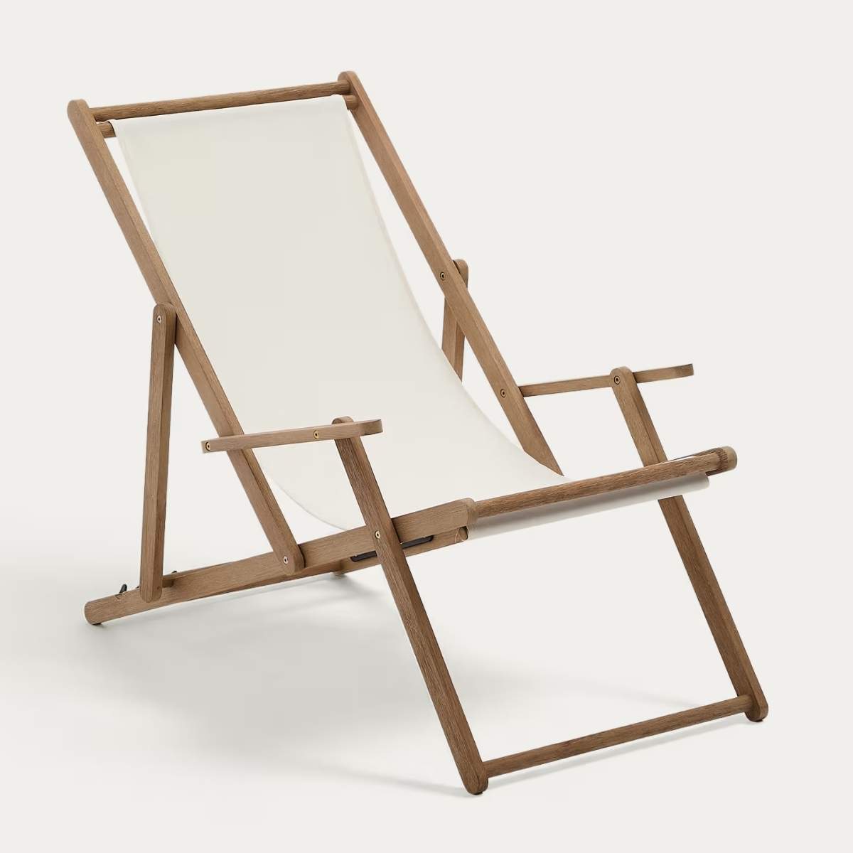 Kave Home Vilara brown and beige striped outdoor folding deck chair made of FSC 100% solid acacia wood