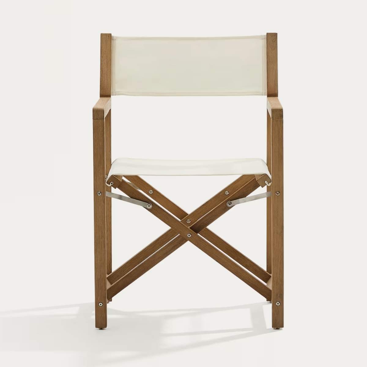 Kave Home Vilara blue and beige striped outdoor folding chair made of FSC 100% solid acacia wood