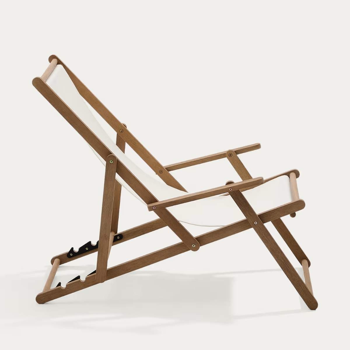 Kave Home Vilara brown and beige striped outdoor folding deck chair made of FSC 100% solid acacia wood