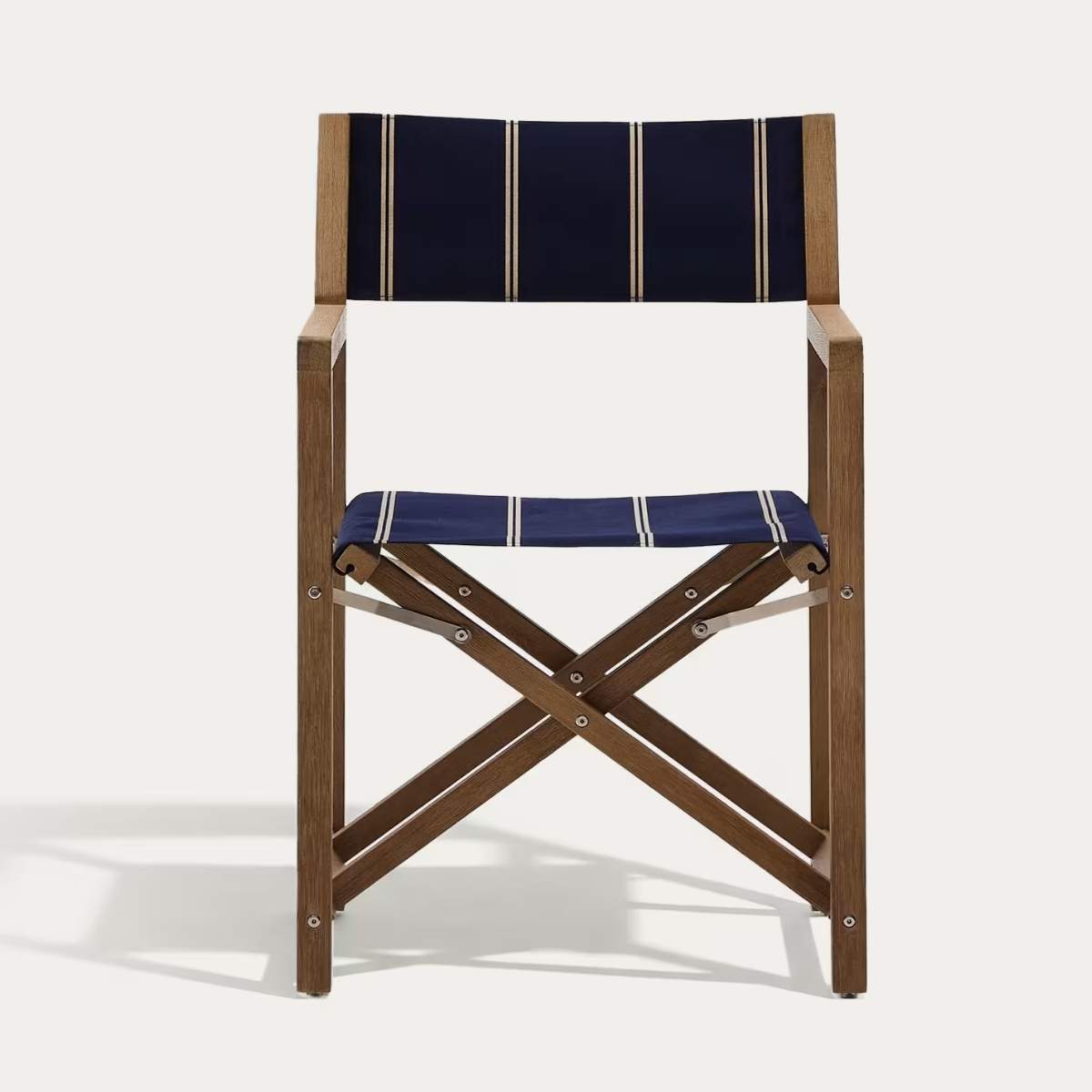 Kave Home Vilara blue and beige striped outdoor folding chair made of FSC 100% solid acacia wood
