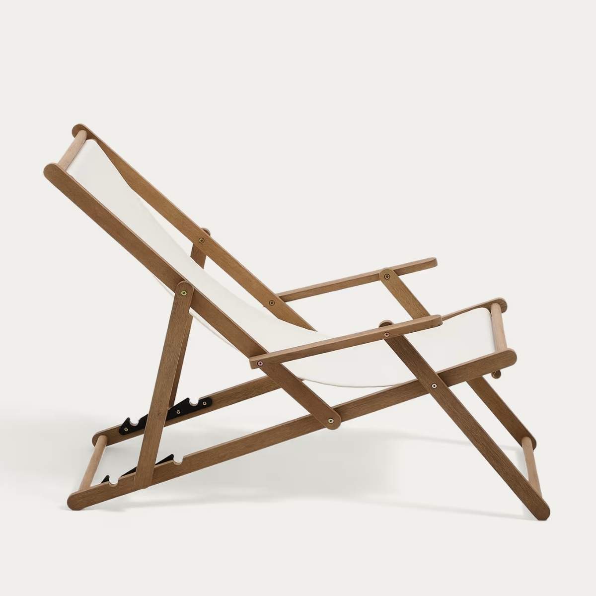 Kave Home Vilara brown and beige striped outdoor folding deck chair made of FSC 100% solid acacia wood