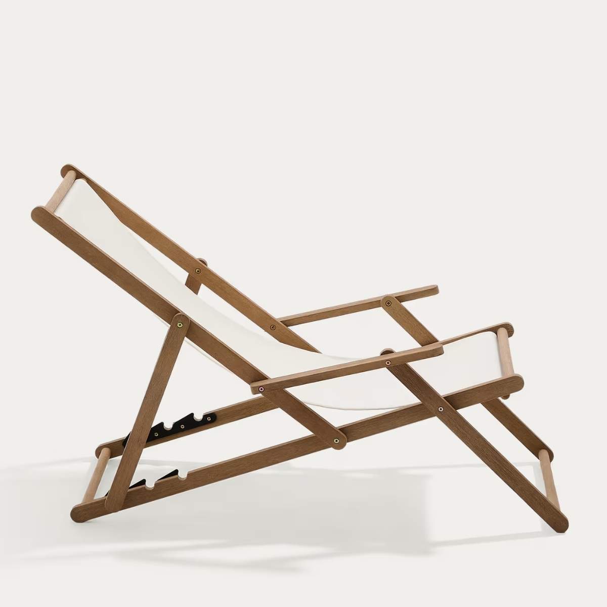 Kave Home Vilara brown and beige striped outdoor folding deck chair made of FSC 100% solid acacia wood