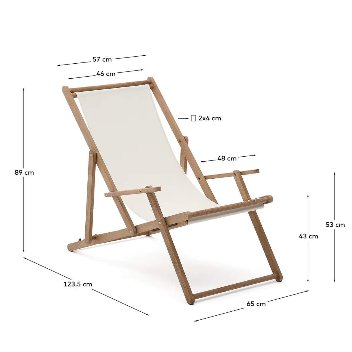 Kave Home Vilara brown and beige striped outdoor folding deck chair made of FSC 100% solid acacia wood