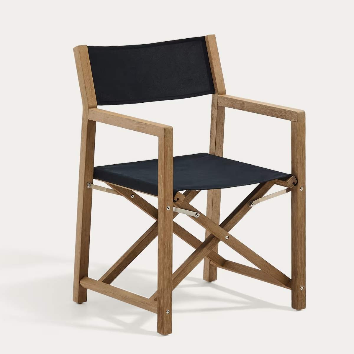 Kave Home Vilara blue and beige striped outdoor folding chair made of FSC 100% solid acacia wood