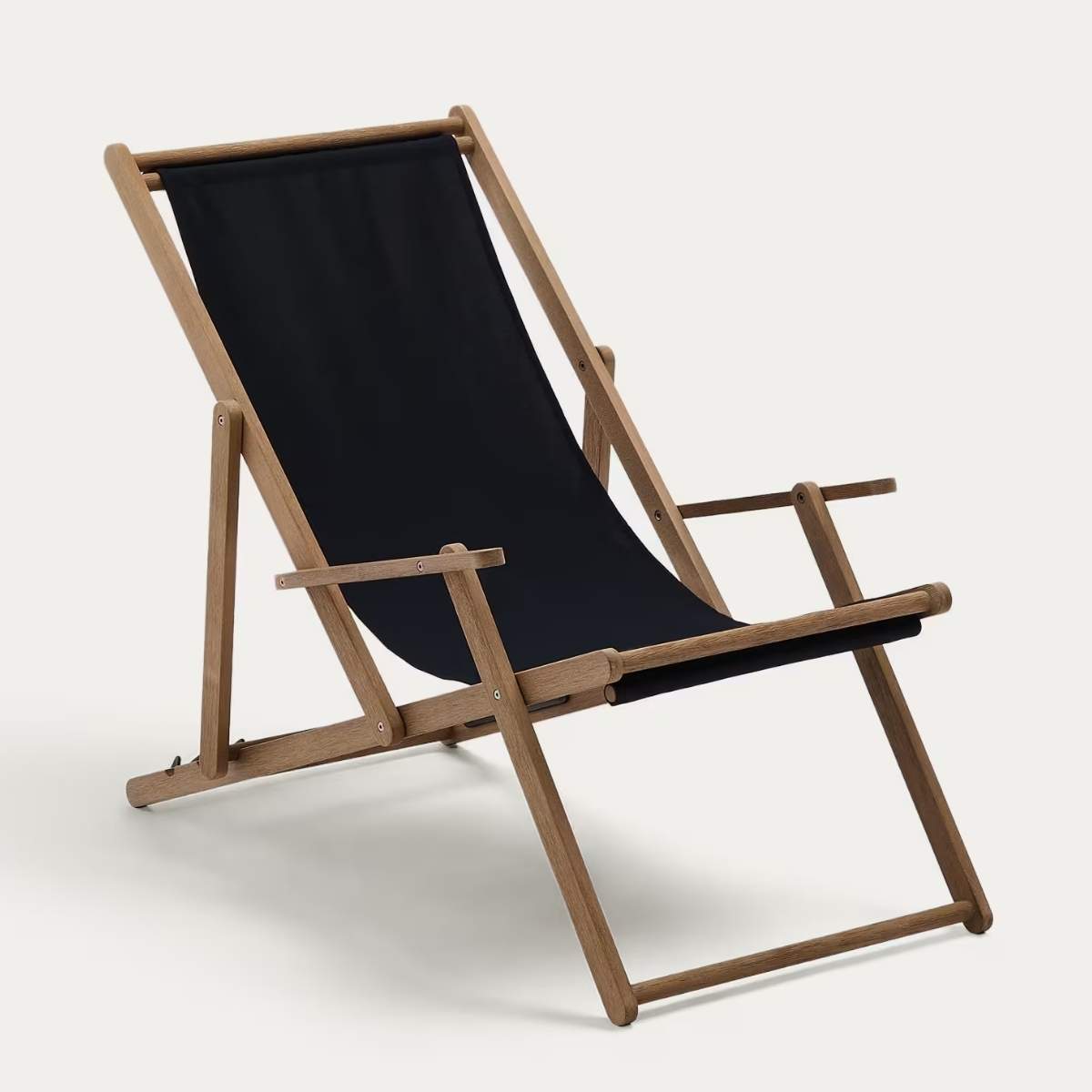 Kave Home Vilara brown and beige striped outdoor folding deck chair made of FSC 100% solid acacia wood