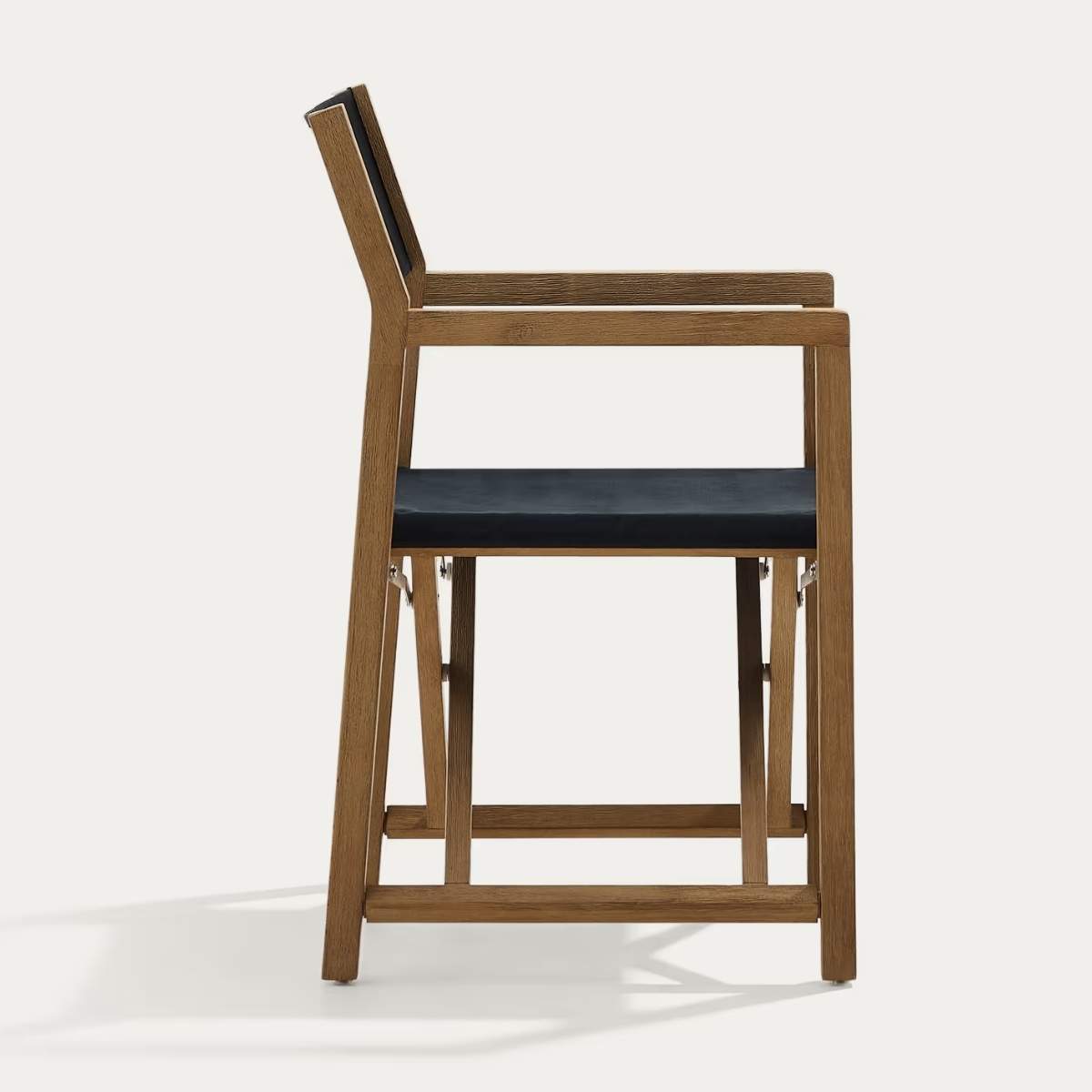 Kave Home Vilara blue and beige striped outdoor folding chair made of FSC 100% solid acacia wood