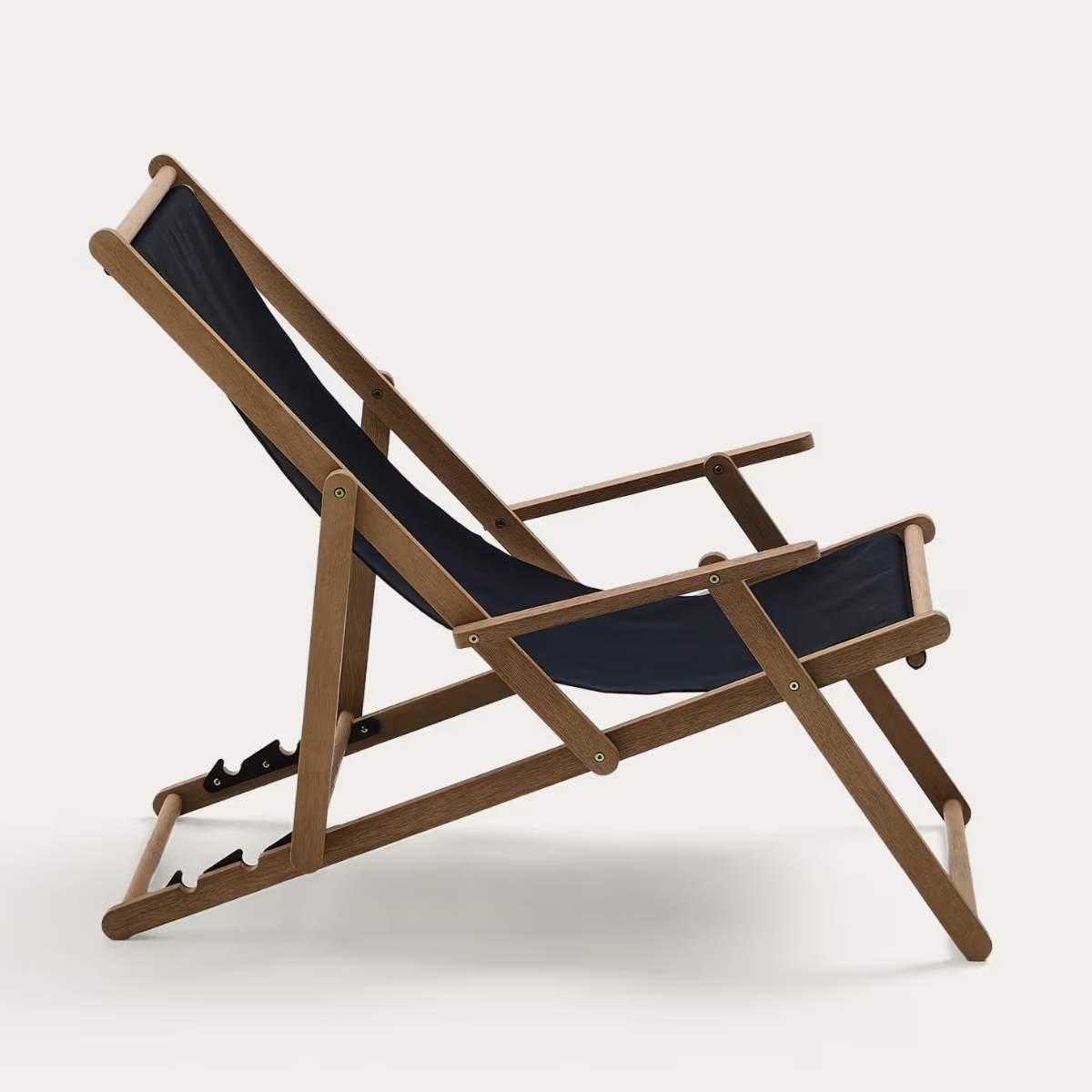 Kave Home Vilara brown and beige striped outdoor folding deck chair made of FSC 100% solid acacia wood