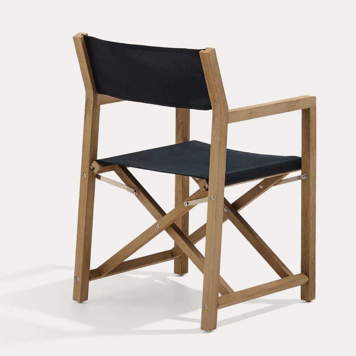 Kave Home Vilara blue and beige striped outdoor folding chair made of FSC 100% solid acacia wood