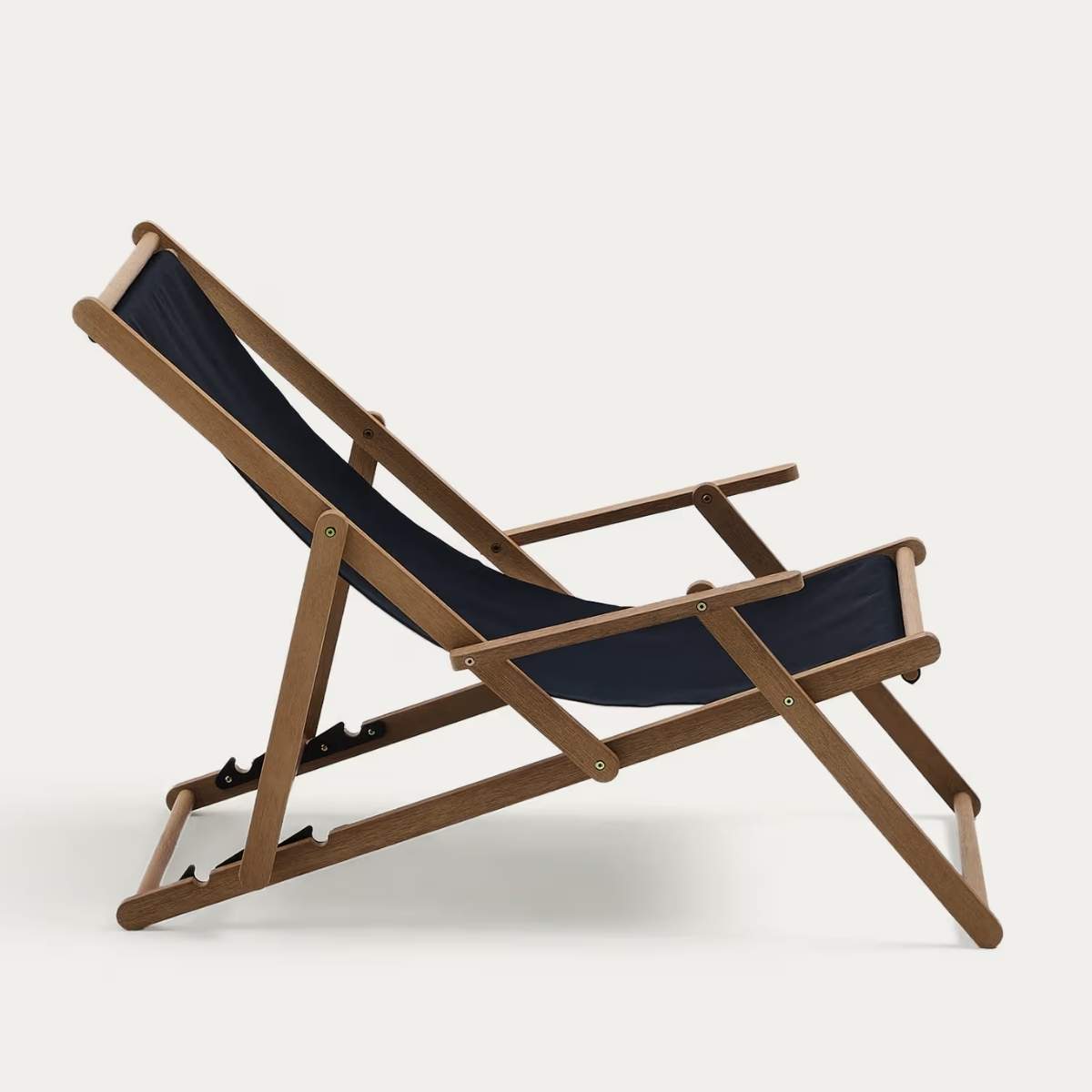 Kave Home Vilara brown and beige striped outdoor folding deck chair made of FSC 100% solid acacia wood