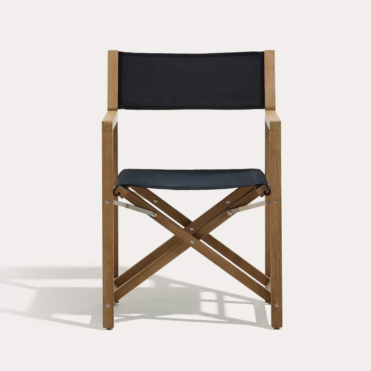 Kave Home Vilara blue and beige striped outdoor folding chair made of FSC 100% solid acacia wood