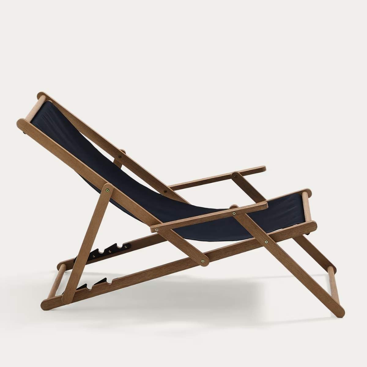 Kave Home Vilara brown and beige striped outdoor folding deck chair made of FSC 100% solid acacia wood