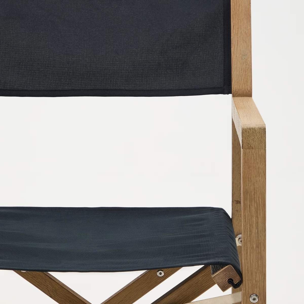 Kave Home Vilara blue and beige striped outdoor folding chair made of FSC 100% solid acacia wood