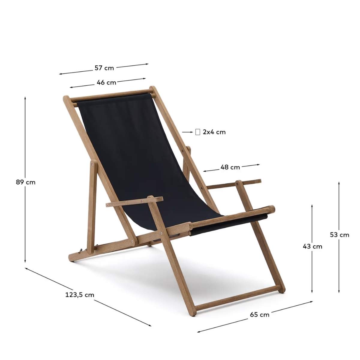 Kave Home Vilara brown and beige striped outdoor folding deck chair made of FSC 100% solid acacia wood