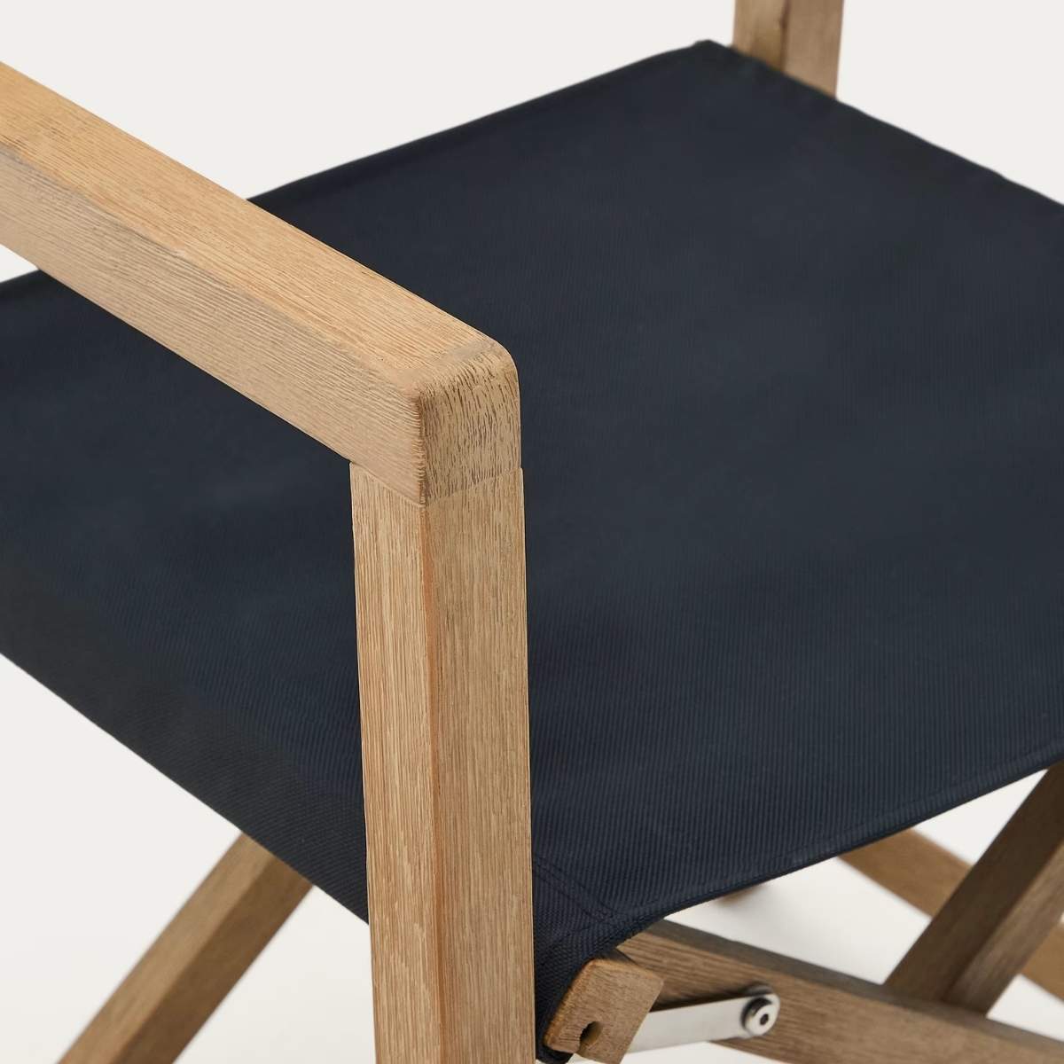 Kave Home Vilara blue and beige striped outdoor folding chair made of FSC 100% solid acacia wood