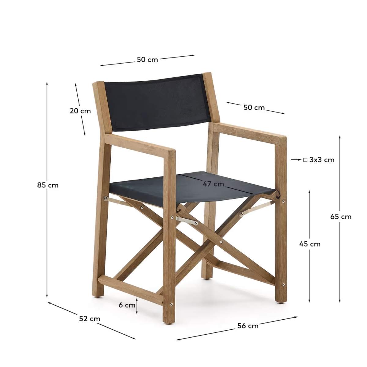 Kave Home Vilara blue and beige striped outdoor folding chair made of FSC 100% solid acacia wood