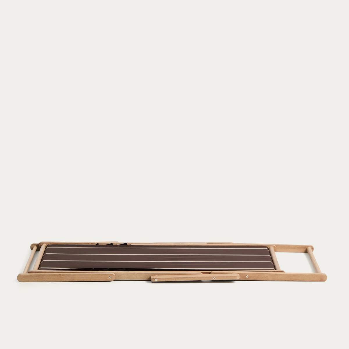 Kave Home Vilara brown and beige striped outdoor folding deck chair made of FSC 100% solid acacia wood
