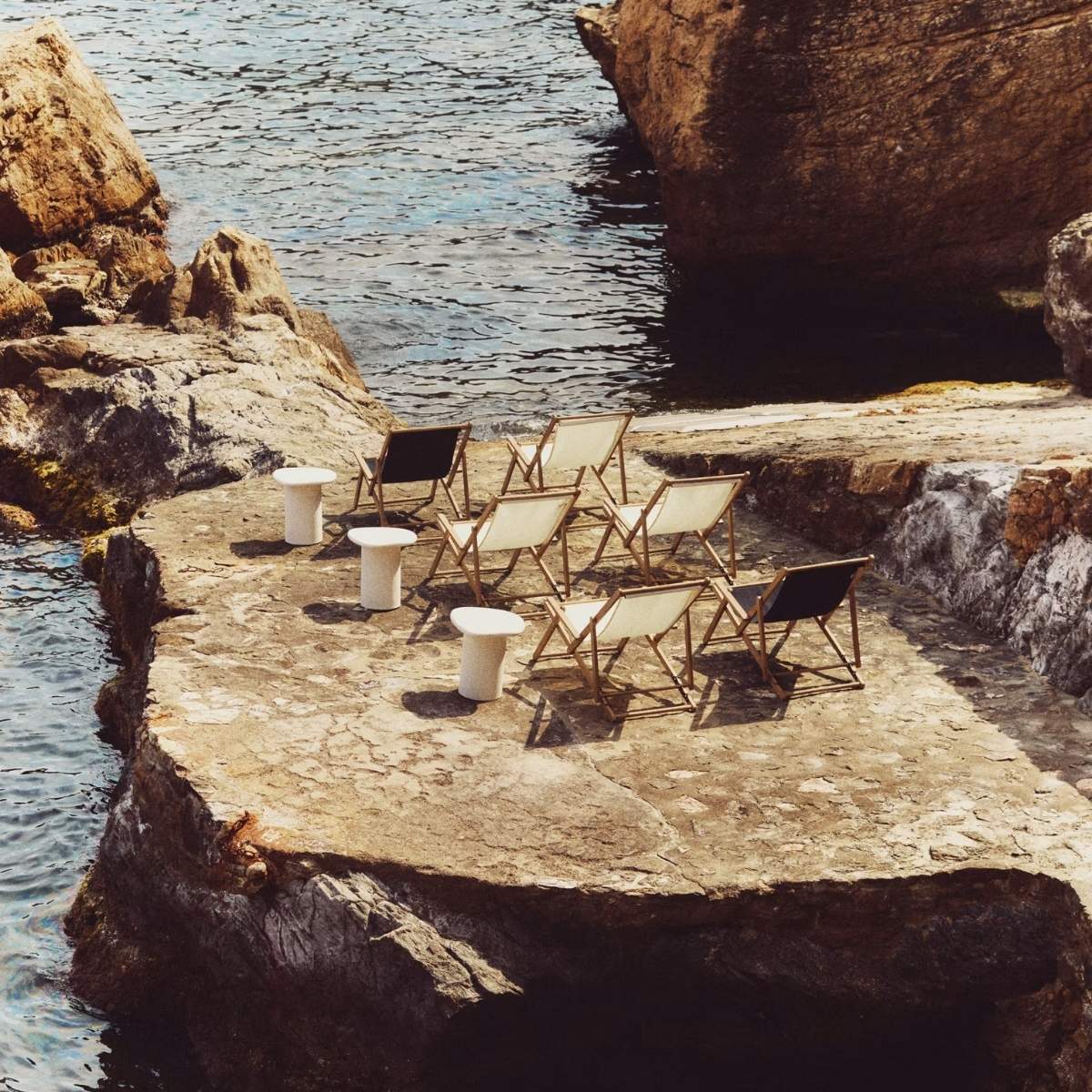Kave Home Vilara brown and beige striped outdoor folding deck chair made of FSC 100% solid acacia wood