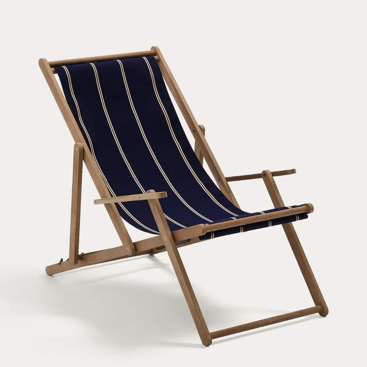 Kave Home Vilara brown and beige striped outdoor folding deck chair made of FSC 100% solid acacia wood