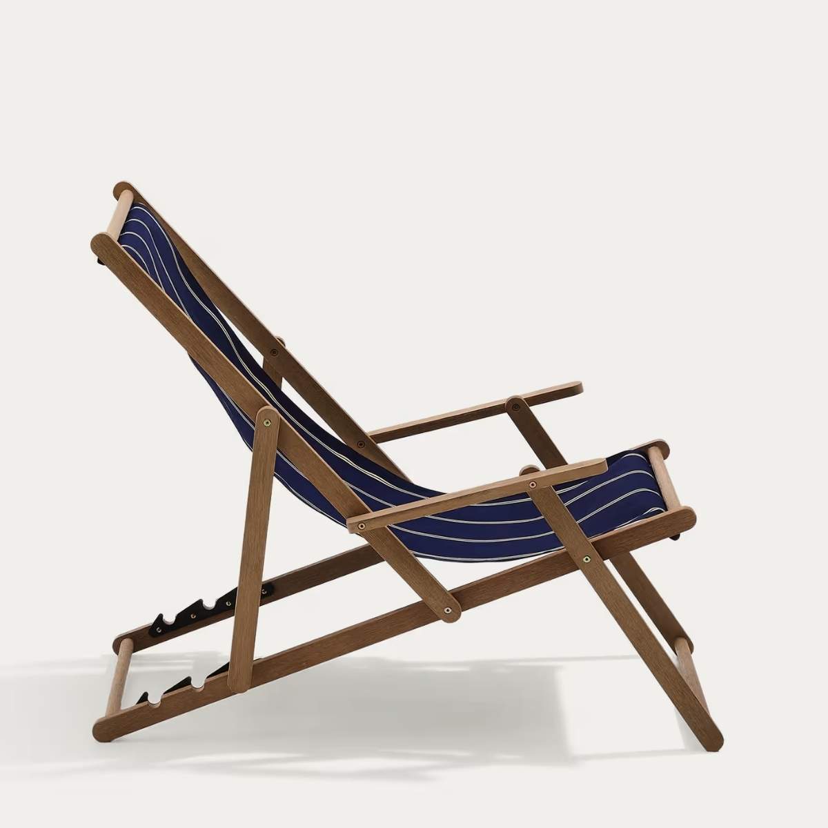 Kave Home Vilara brown and beige striped outdoor folding deck chair made of FSC 100% solid acacia wood