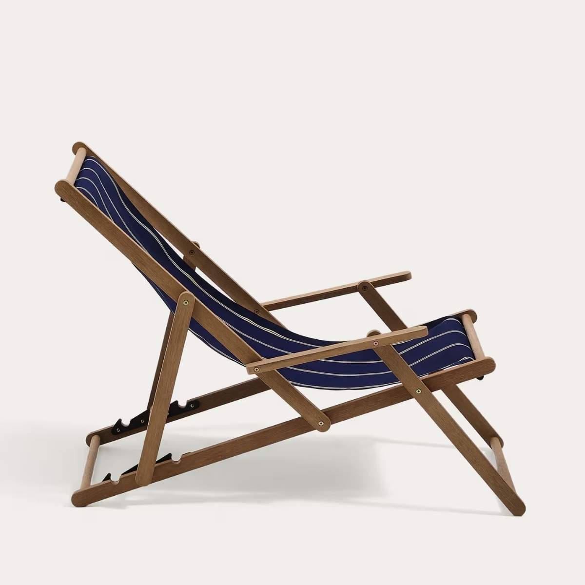 Kave Home Vilara brown and beige striped outdoor folding deck chair made of FSC 100% solid acacia wood